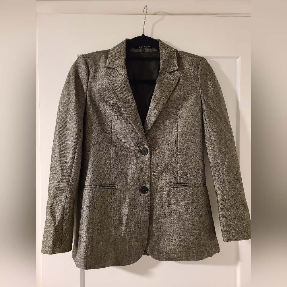 Theory Blazer Suit Jacket Women's Grey Greige Shimmer Metallic Size 0